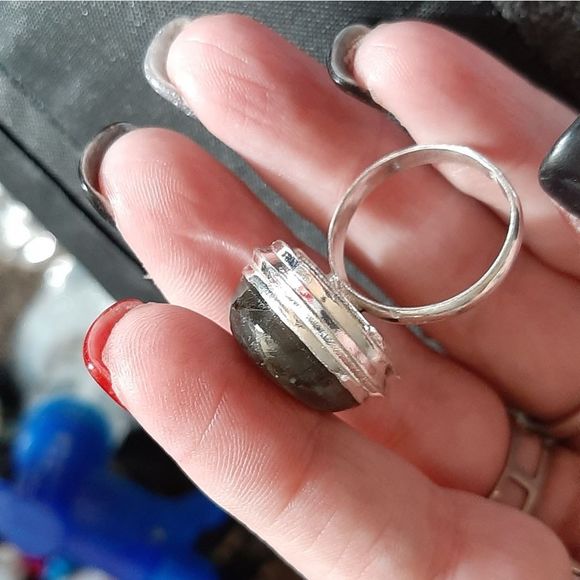 Sterling Silver handmade large genuine labradorite oval boho ring new sz 9 - Picture 3 of 4